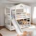 Twin over Twin House Bunk Bed with Convertible Slide and Ladder, White