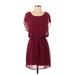 City Triangles Casual Dress - Mini Scoop Neck Short sleeves: Burgundy Print Dresses - Women's Size Medium