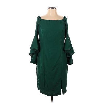 Venus Cocktail Dress - Sheath Boatneck 3/4 sleeves: Green Solid Dresses - Women's Size 8