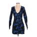 Lulus Casual Dress - Mini V-Neck Long sleeves: Blue Print Dresses - New - Women's Size X-Small