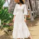 TEELYNN – robe longue en coton pour femmes manches lanterne épissure de dentelle Vintage blanc