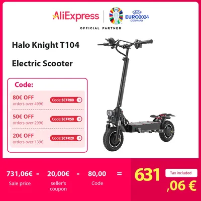 Halo Knight-Trottinette électrique T104 52V 1000W 2 moteurs batterie 21Ah pneus tout-terrain 10