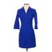 Sara Campbell Casual Dress - Sheath Collared 3/4 sleeves: Blue Print Dresses - Women's Size Small