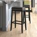 Lark Manor™ Arlyce 26.5" Solid Wood Backless Counter Stool w/ Vegan Leather Seat Wood/Upholstered/Leather in Brown | Wayfair