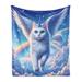 East Urban Home Cat Fleece Throw Blanket Pegasus Kitty Flies Clouds Sky Azure Blue Pale Pink Fleece/Microfiber/Fleece, | 60 H x 50 W in | Wayfair