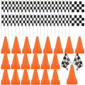 Buryeah 60 Pcs Racing SE33 Car Traffic Cones Checkered Flags 9 Inch Sport Training Plastic Cones Racing Checkered Flags for Racing Car Birthday Party Decorations Supplies(Orange 9 Inch)