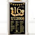 16th Birthday Door Cover SE33 Banner Decorations Black Gold Happy 16th Birthday Door Cover Party Supplies Large Sixteen Year Old Birthday Poster Backdrop Sign Decor