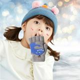 Convertible Flip Top Gloves Winter Wool Cashmere Dinosaur Half Finger Gloves With Mitten Cover For Toddler Kids Girls Boys