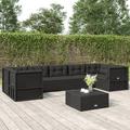 7 Piece Patio Lounge Set with Cushions Black Poly Rattan