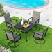 5 Pieces Outdoor Dining Set 4 Sling Dining Swivel Chairs and 48 Round Metal Wood Grain Table with 2 Umbrella Hole Furniture Sets for Lawn Backyard Garden