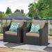 HJNIUNIU Outdoor Patio Ottoman 3 Pieces Patio Sets with Glass Table All-Weather Wicker Rattan Outdoor Footstool Footrest Seat with Grey Removable Cushions