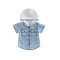 TheFound Toddler Baby Boy Girl Denim Shirt Hooded Short Sleeve Button Down Jean Shirts Jacket Blouse Tops Clothes