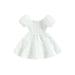 TheFound Toddler Baby Girl Summer Casual Puff Short Sleeve A-Line Dress Princess Boat Neck Midi Dresses Outfits