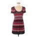 INC International Concepts Casual Dress - Mini Scoop Neck Short sleeves: Burgundy Chevron/Herringbone Dresses - Women's Size Medium