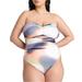 Plus Size Women's Strapless Mesh Ruched One Piece by ELOQUII in Sunset Glow (Size 18)