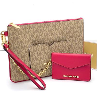 Michael Kors Bags | Michael Kors Jet Set Lg 2 In 1 Card Case Wristlet Wallet Carmine Pink Si | Color: Red/Tan | Size: Large