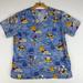 Disney Tops | Disney Mickey Mouse Goofy Donald Duck Candy Halloween Scrub Top Women's Large | Color: Blue | Size: L