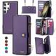 QIXIU for Samsung Galaxy S24 Ultra Wallet Case,Multi-Function Wallet Case, Detachable 3 in 1 Magnetic Galaxy S24 Ultra Case Wallet,Flip Strap Zipper Card Holder Phone Case with Shoulder Straps(Purple)