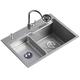 SilteD Sinks,Kitchen Sink Kitchen Nano Sink Multipurpose Sink Handmade Single Sink Workstation Kitchen Sink Rectangular Bar Sink+with Faucet/Gun Grey/65 * 45Cm