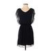 Sweet Storm Casual Dress - Mini V-Neck Short sleeves: Black Print Dresses - Women's Size Small