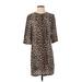Equipment Casual Dress - Shift High Neck 3/4 sleeves: Brown Leopard Print Dresses - Women's Size X-Small