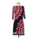 DressBarn Casual Dress - Midi: Red Floral Motif Dresses - Women's Size 4