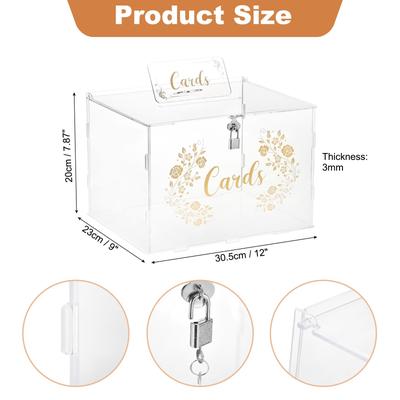 Acrylic Wedding Card Box with Lock Gift Card Box for Wedding Reception - Clear