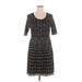 Nina Leonard Casual Dress - Fit & Flare Scoop Neck Short sleeves: Black Grid Dresses - Women's Size X-Large