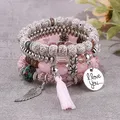 Ensemble de bracelets à pampilles roses bohèmes pour femmes je t'aime plume perles de charme