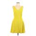 Nicole Miller Artelier Casual Dress - A-Line V Neck Sleeveless: Yellow Solid Dresses - Women's Size 10