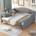 Bailongdoo Full Size Vintage Upholstery Daybed w/ Button Tufted Backrest Upholstered/Linen in Brown/Gray | 38.6 H x 56.3 W x 79.5 D in | Wayfair