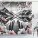 East Urban Home Lake Shower Curtain Cherry Blossoms & Mountains in Grey & Blush Polyester | 84 H x 69 W in | Wayfair