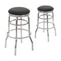 CangLong Faux Leather Backless Bar Stool with Black Leather Padded Chrome Frame, Set of 2,Black