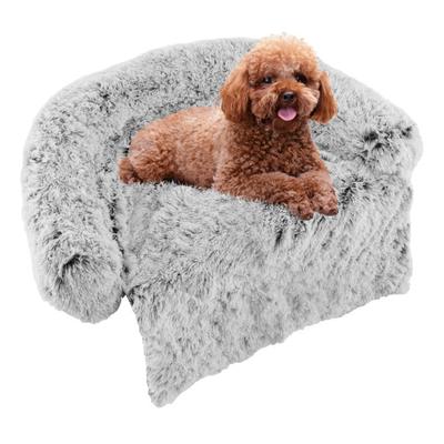 Costway White Plush Calming Dog Couch Bed with Anti-Slip Bottom-S