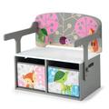 Costway 3 in 1 Kids Convertible Activity Bench with 2 Removable Fabric Bins-Gray