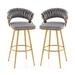 Costway 29 Inch Velvet Bar Stool Set of 2 with Woven Backrest and Gold Metal Legs-Gray