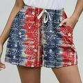 Yuwull Women Shorts Independence Day American Flag Patterns Casual Bike Shorts Drawstring Elastic Waist 4Th Of July With Pocket Shorts Womens