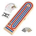 ropoda Cribbage Board Game EC36 Classic 3 Track Board with 9 Cribbage Pegs A Deck of Playing Cards and Storage Area Portable and Foldable Wooden Board Game