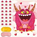 Valentine s Day Pin The EC36 Heart Game Funny Blindfold Games for Kids Adults Valentine s Day Party Games Pin Games for Kids Birthday Couples Friends Families (Monster)