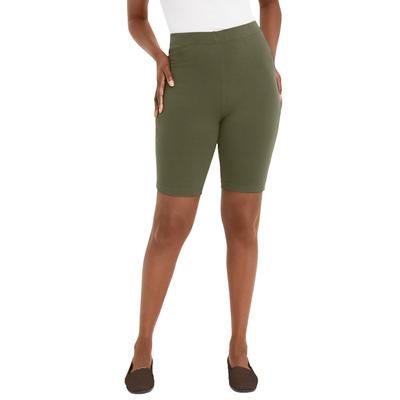 Plus Size Women's Everyday Stretch Cotton Bike Short by Jessica London in Dark Olive Green (Size 26/28)
