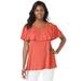 Plus Size Women's Cold Shoulder Ruffle Tunic by Jessica London in Dusty Coral (Size 30/32) Long Shirt