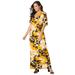 Plus Size Women's Stretch Knit Cold Shoulder Maxi Dress by Jessica London in Sunset Yellow Graphic Floral (Size 24 W)