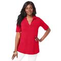 Plus Size Women's Stretch Cotton Polo Tee by Jessica London in Vivid Red (Size S)