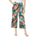 Plus Size Women's Everyday Stretch Knit Wide Leg Crop Pant by Jessica London in Black Tropical Animal (Size 18/20) Soft & Lightweight