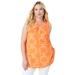 Plus Size Women's Cutout Swing Tunic Tank by Roaman's in Orange Melon Pretty Medallion (Size 30/32) Long Shirt