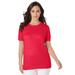 Plus Size Women's Fine Gauge Crewneck Shell by Jessica London in Vivid Red (Size 12) Short Sleeve Sweater