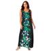 Plus Size Women's Stretch Knit Tank Maxi Dress by The London Collection in Kelly Green Graphic Tropical (Size 14)