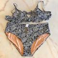 J. Crew Swim | J Crew Plus Bikini Ruffle Top & High Waisted Bottom In Valley Floral Sz 2x/3x | Color: Black/White | Size: 2x Top 3x Bottom