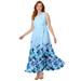 Plus Size Women's Pleated Maxi Dress by Jessica London in Pale Blue Watercolor Border (Size 12 W)