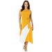 Plus Size Women's Stretch Knit Hanky Hem Midi Dress by The London Collection in Sunset Yellow White Colorblock (Size 14 W)